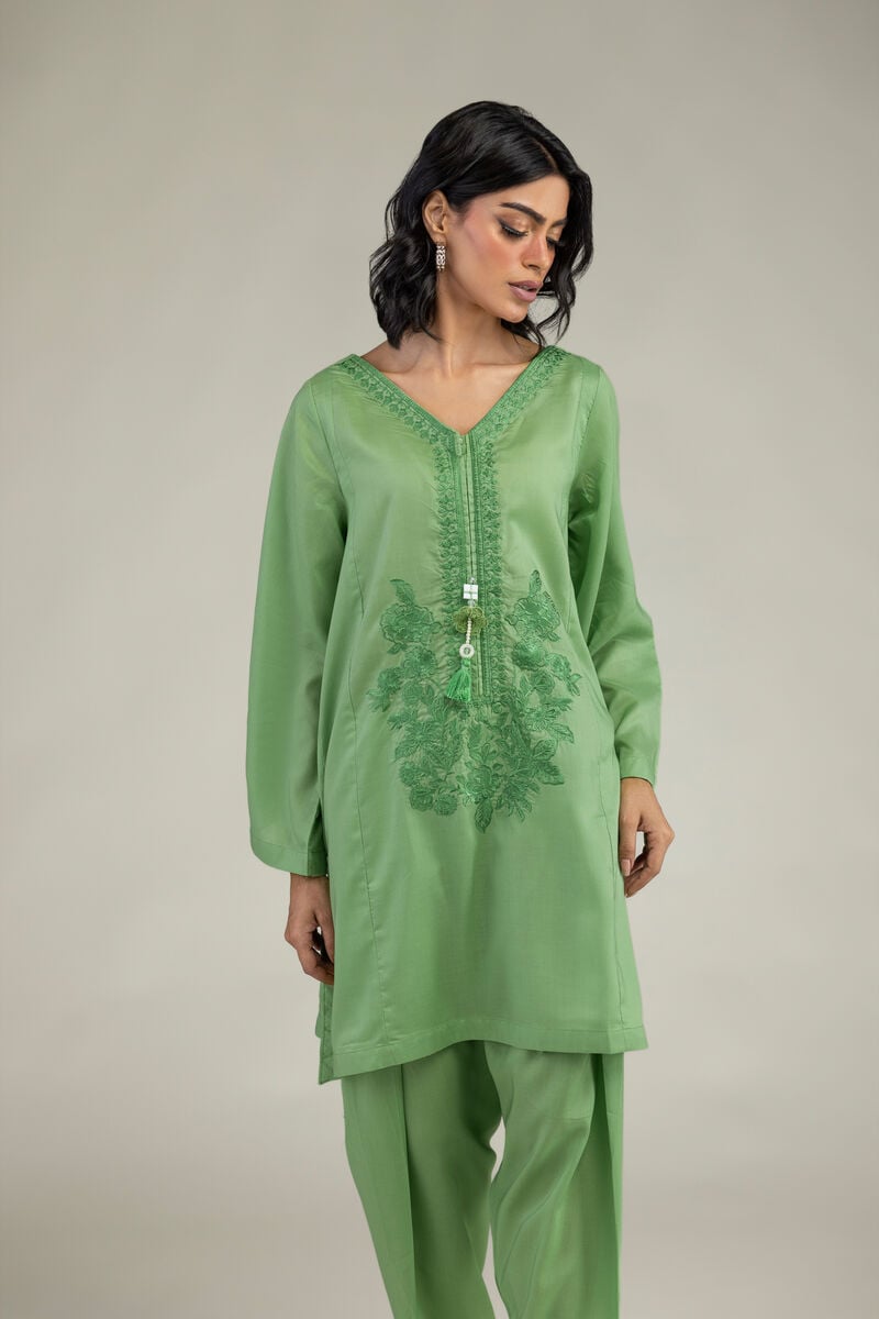 Green V-Neck Kurta