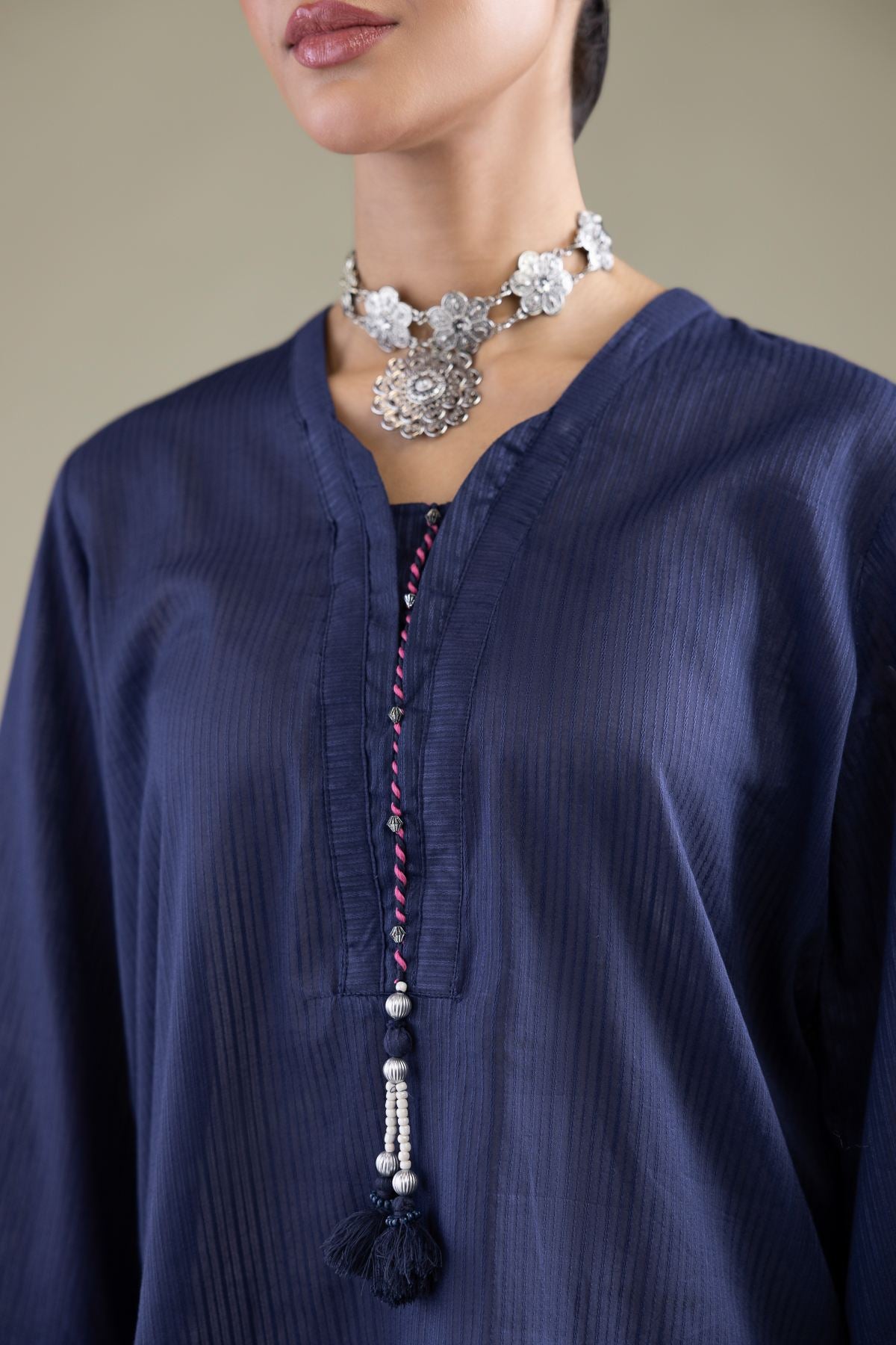 Navy V-Neck Kurta