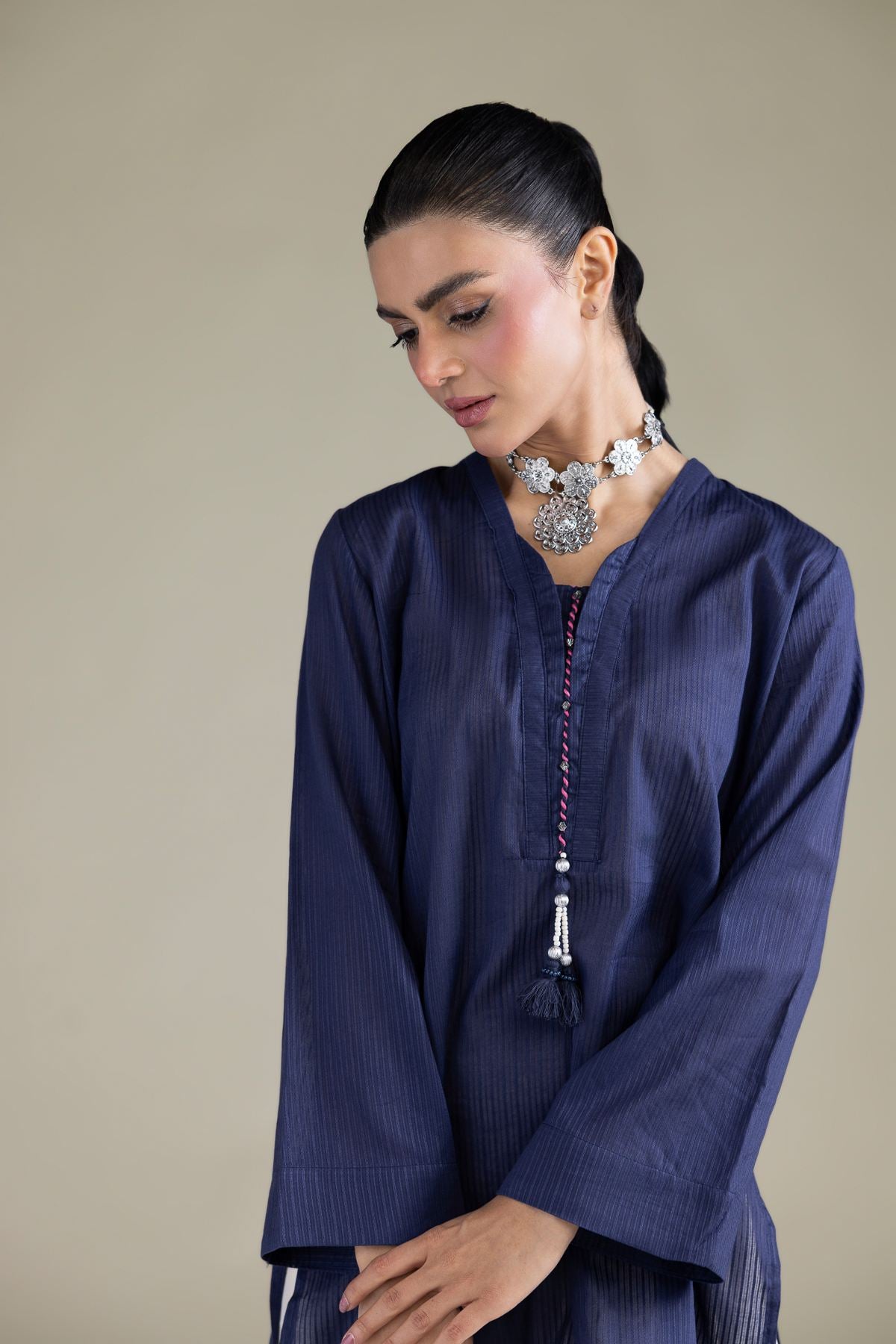 Navy V-Neck Kurta