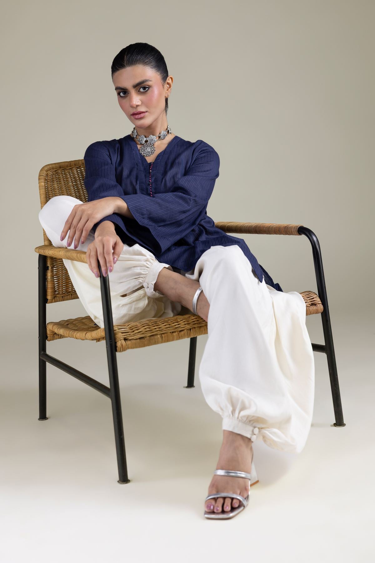 Navy V-Neck Kurta