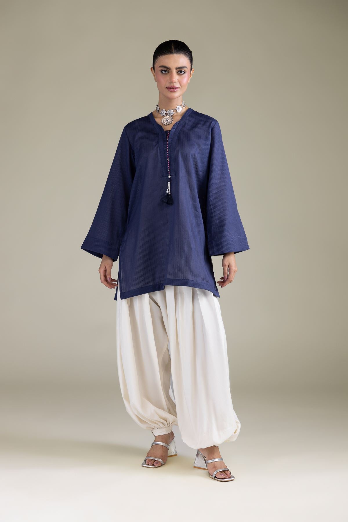 Navy V-Neck Kurta