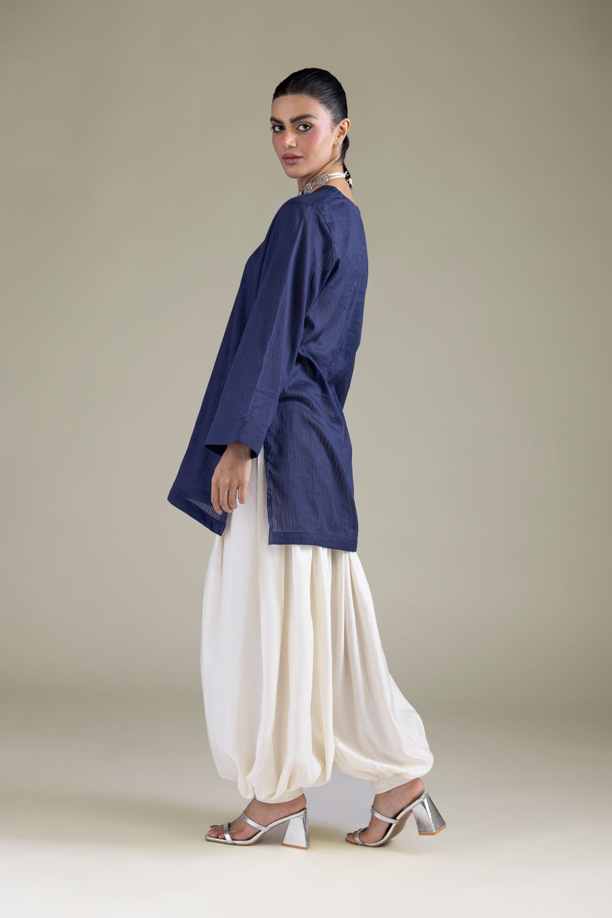 Navy V-Neck Kurta