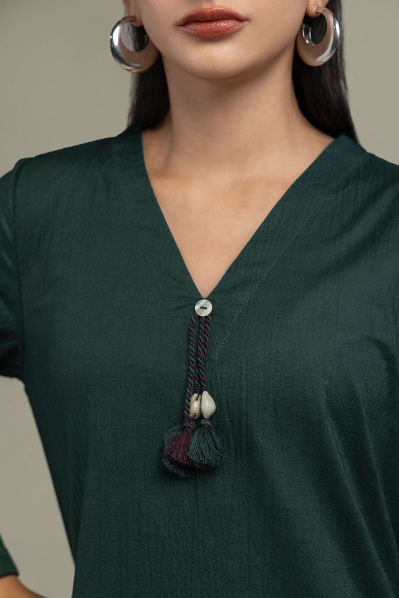 V-Neck Green Kurta