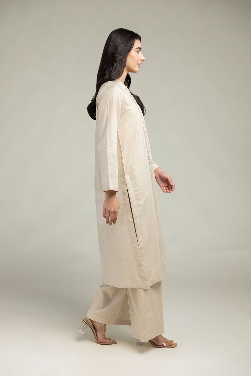 Beige Solid Pants
