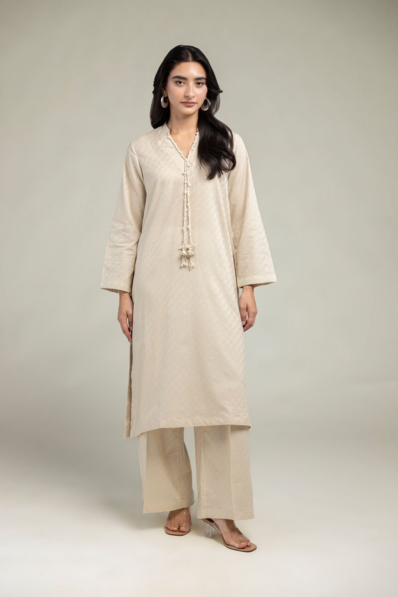 Beige Solid Pants