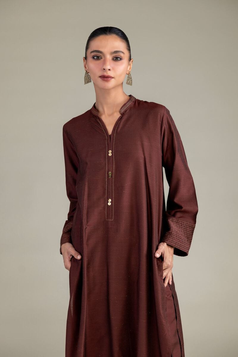 Brown V-Neck Kurta