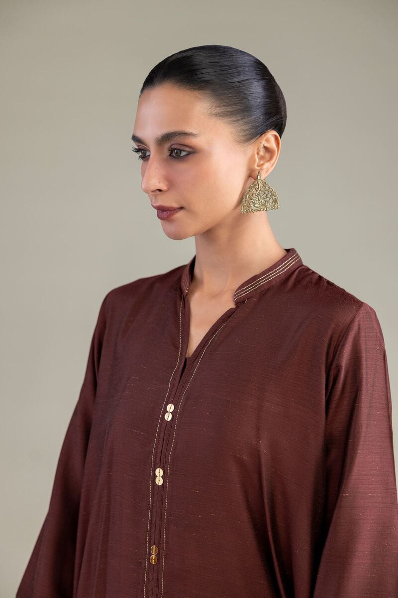 Brown V-Neck Kurta