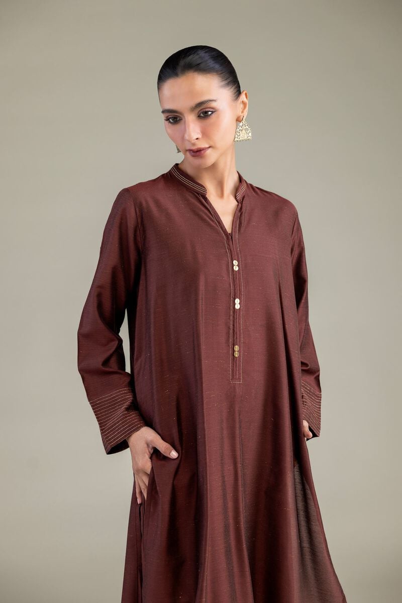 Brown V-Neck Kurta