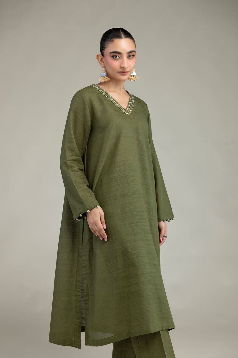 Olive V-Neck Kurta