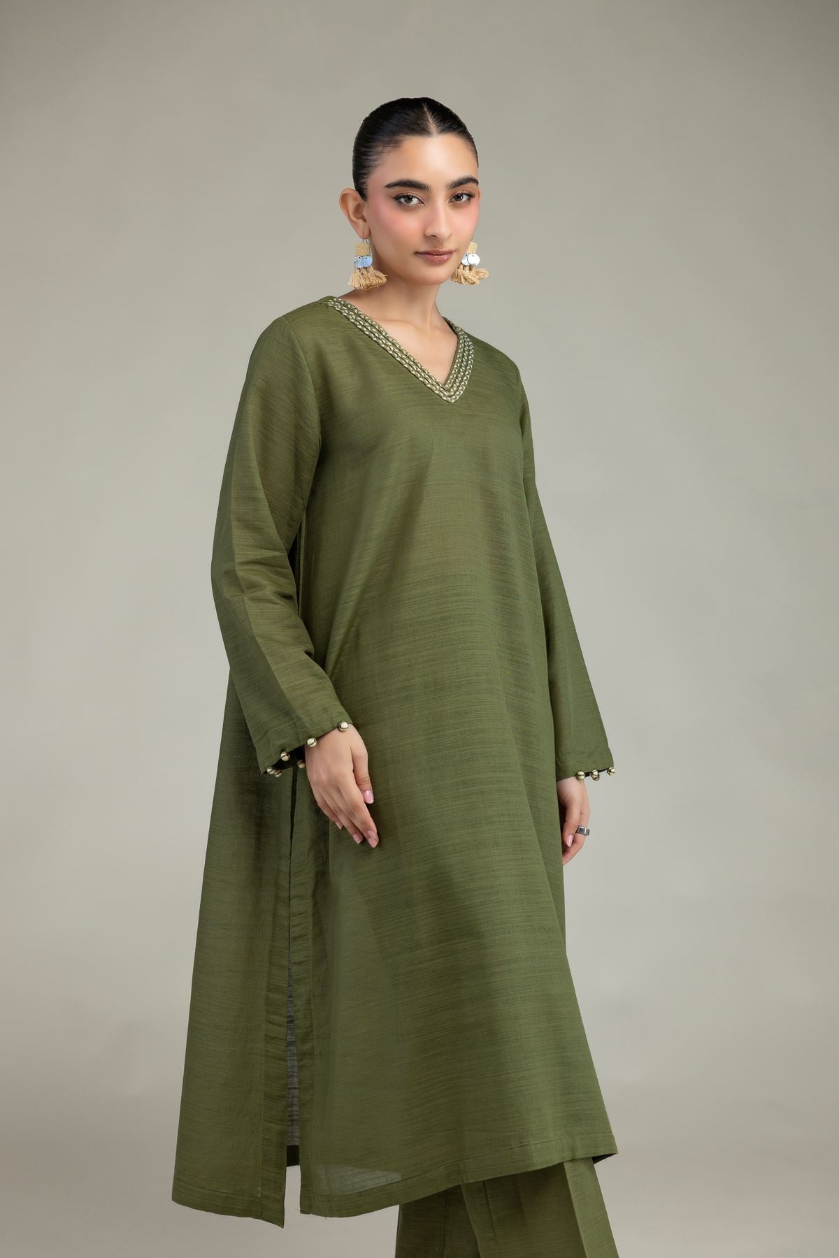 Olive V-Neck Kurta