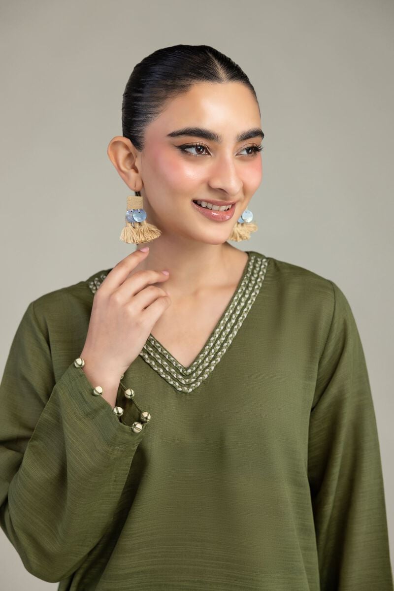 Olive V-Neck Kurta
