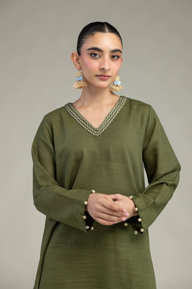Olive V-Neck Kurta