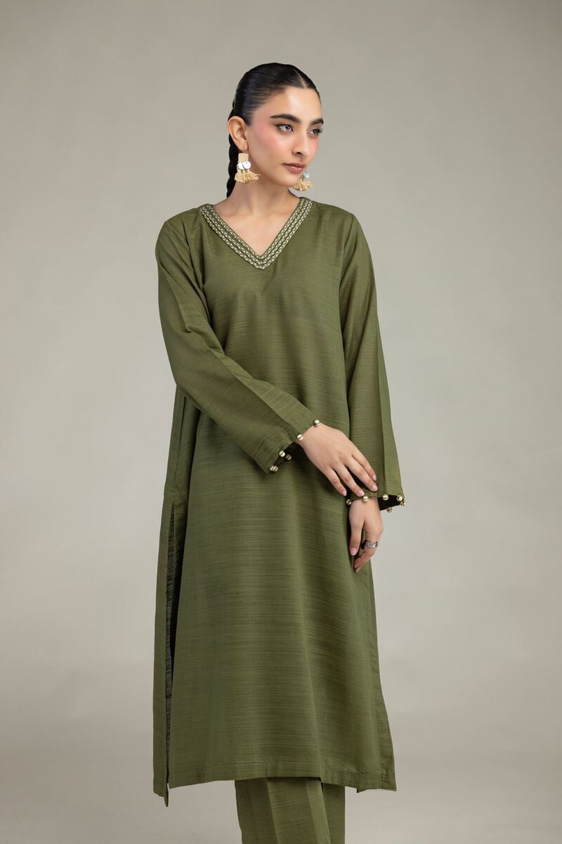 Olive V-Neck Kurta