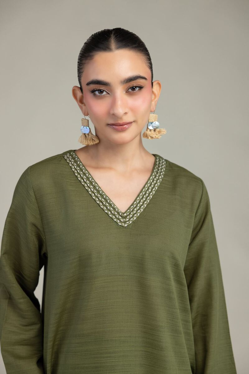 Olive V-Neck Kurta