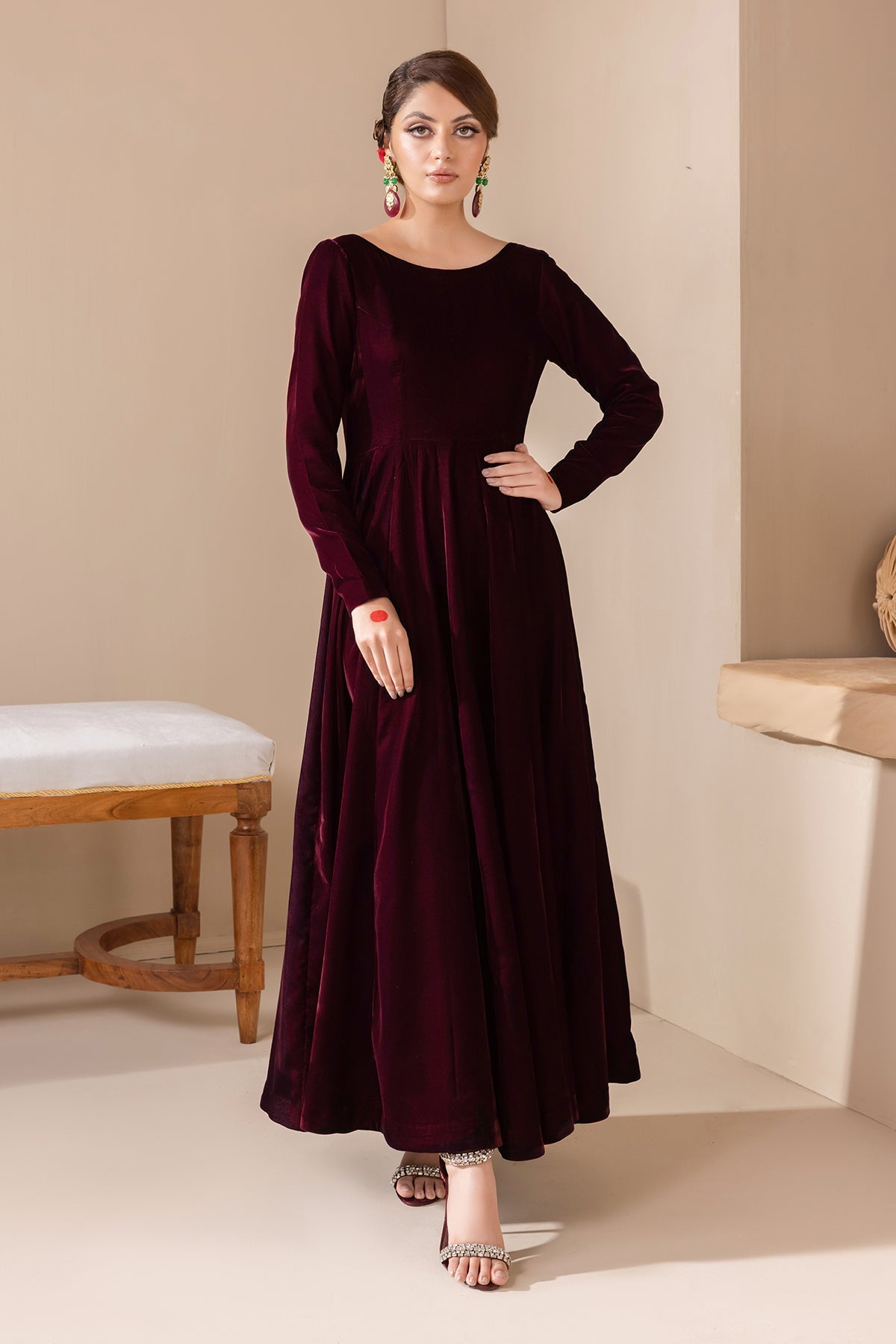 SOLID VELVET FROCK PR-854