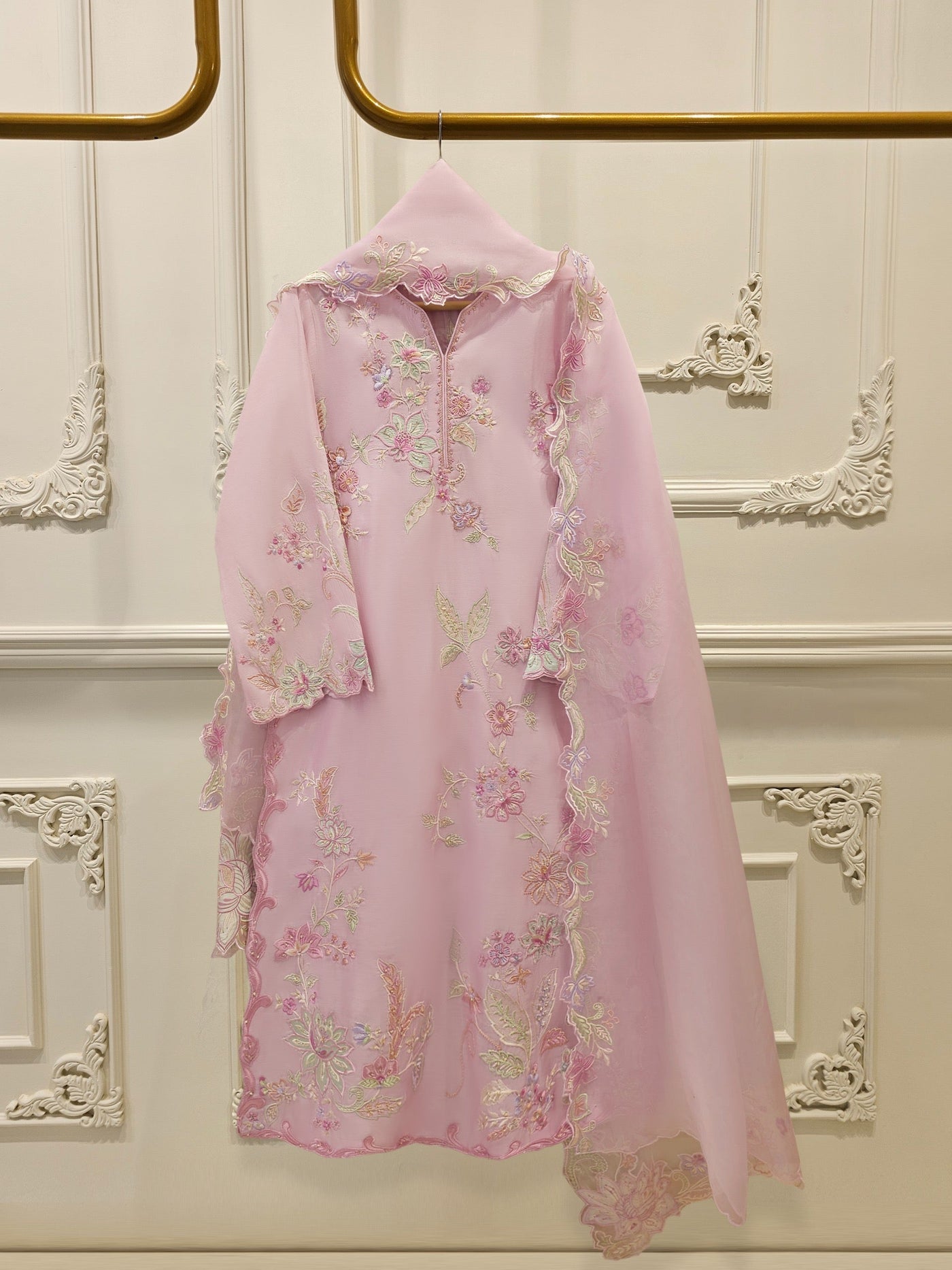 3 Piece- Pure Khadi Silk Embroidered Suit S112040