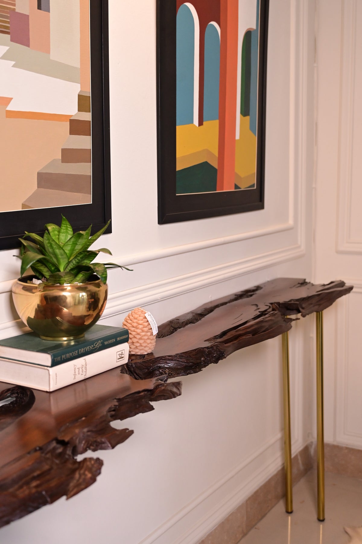 Live edge console with 5 golden stainless steel legs (Cyra)2100