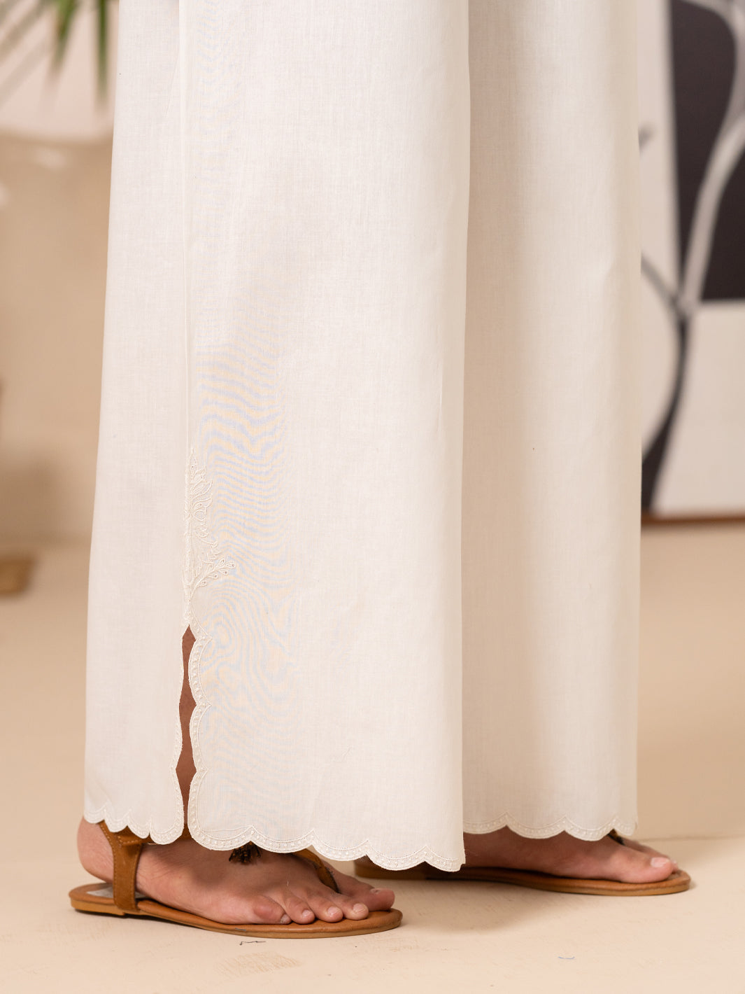 White Cotton Lawn Trouser - AL-T-834