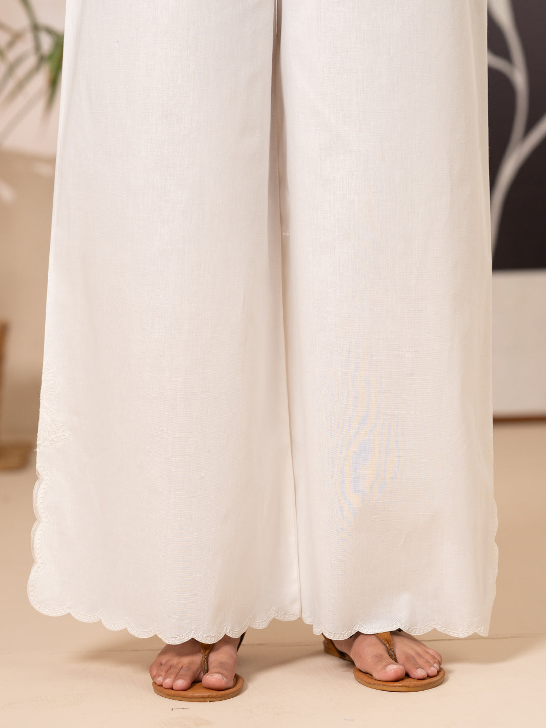 White Cotton Lawn Trouser - AL-T-834
