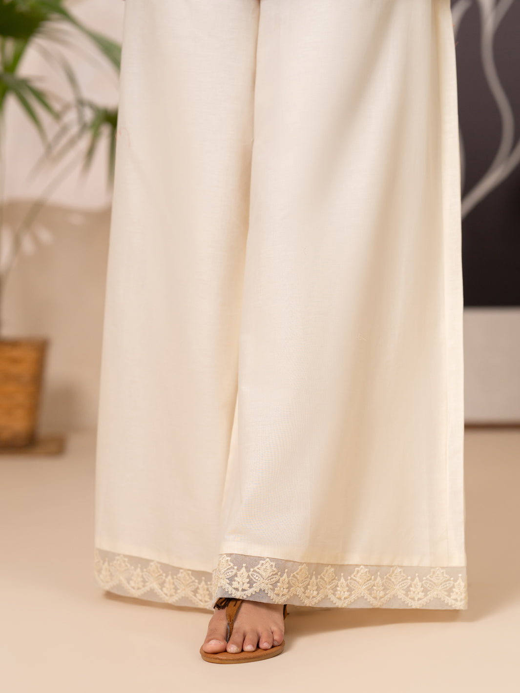 White Cotton Lawn Trouser - AL-T-835