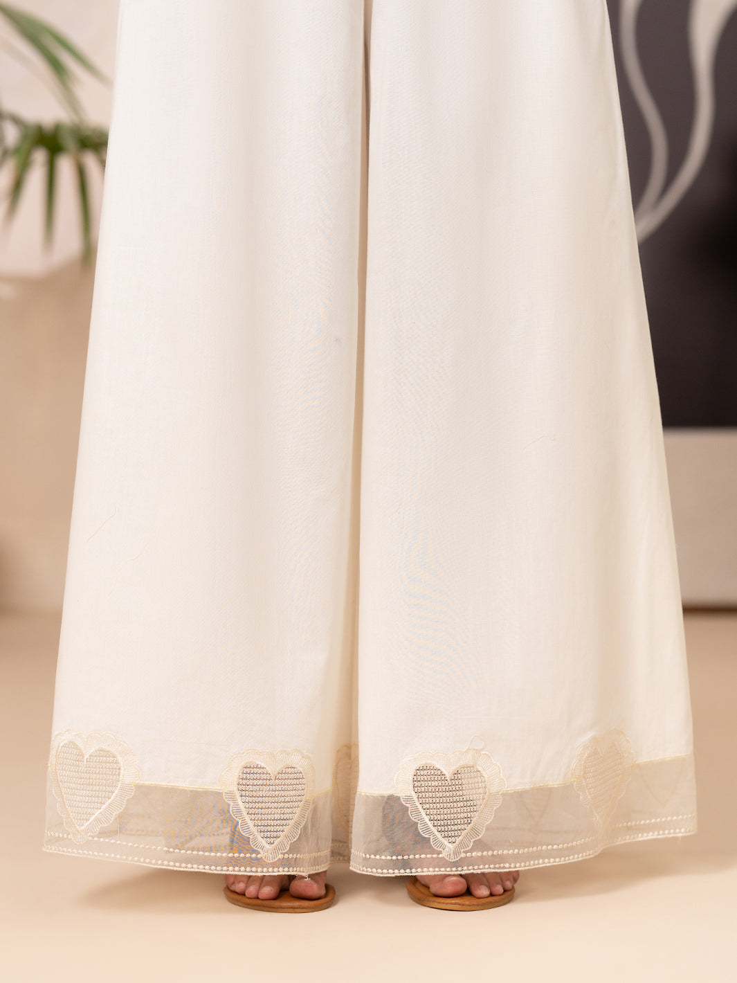 Off White Cotton Lawn Trouser - AL-T-838