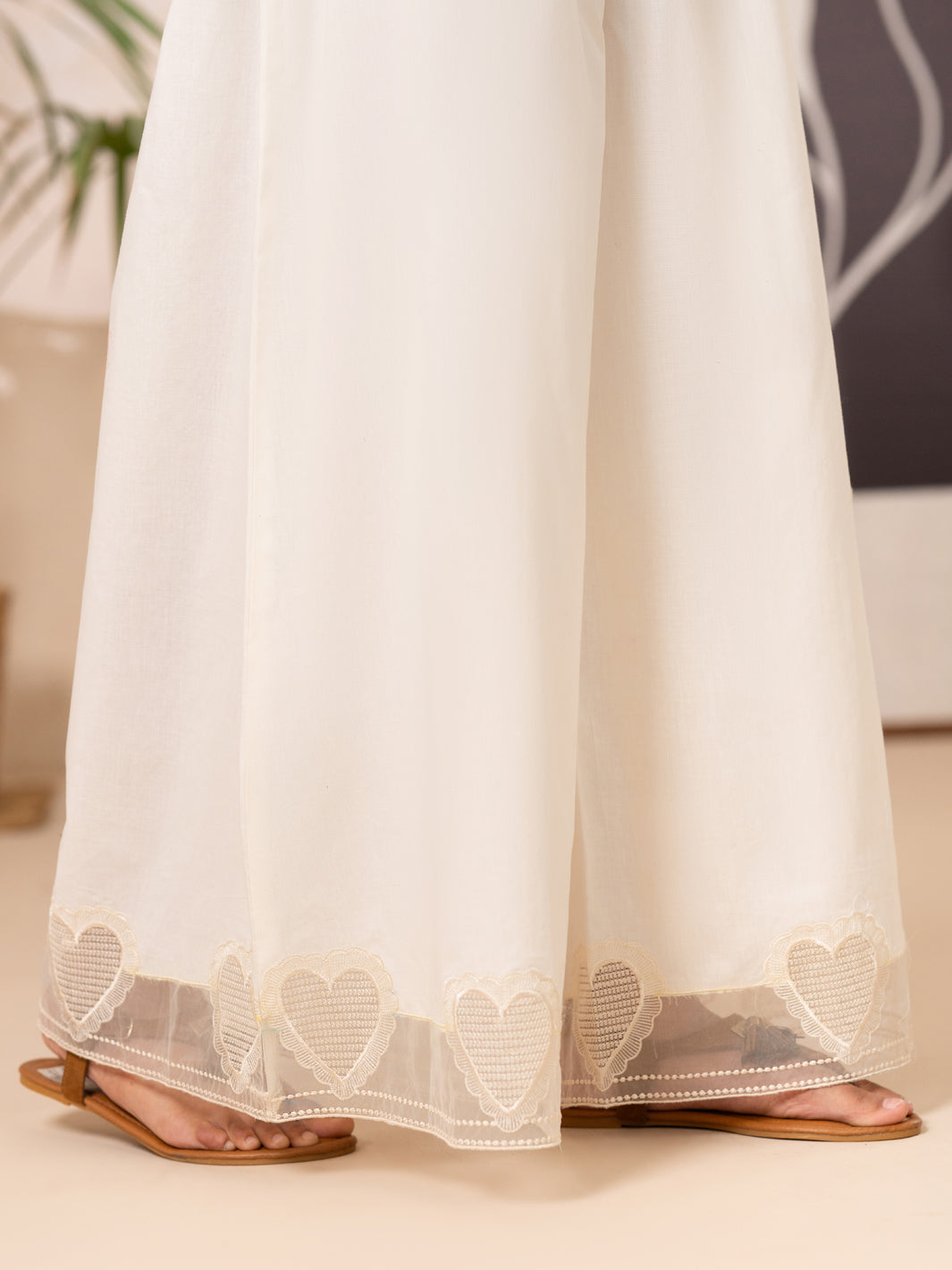 Off White Cotton Lawn Trouser - AL-T-838