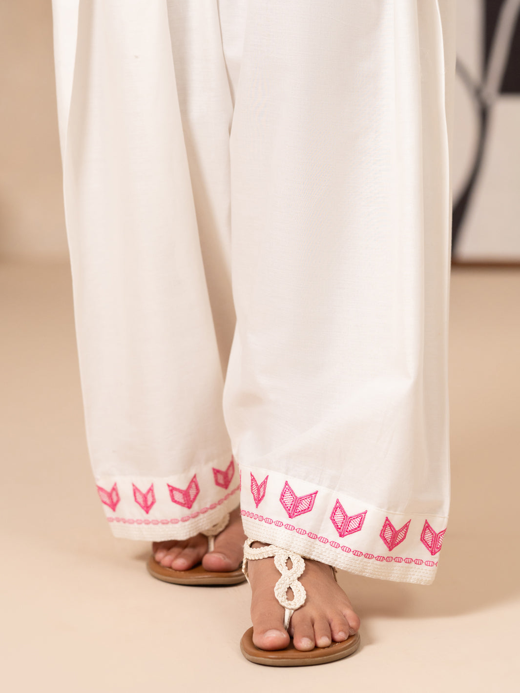 Off White Cotton Cambric Trouser - AL-T-839