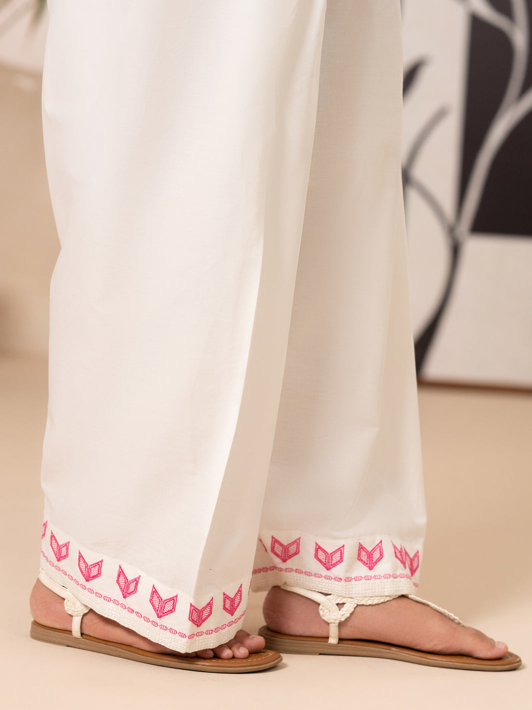 Off White Cotton Cambric Trouser - AL-T-839