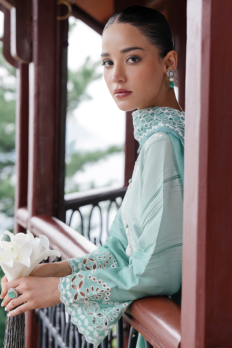 Aqua Melody-3Pc Satin Embroidered Suit