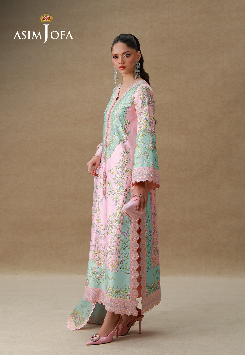 AJULSCD-03 Embroidered Charmeuse Silk Stitched 3 Pcs