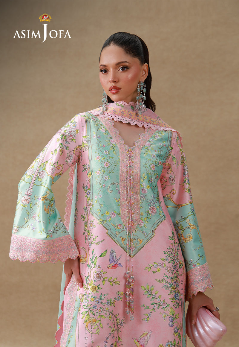 AJULSCD-03 Embroidered Charmeuse Silk Stitched 3 Pcs