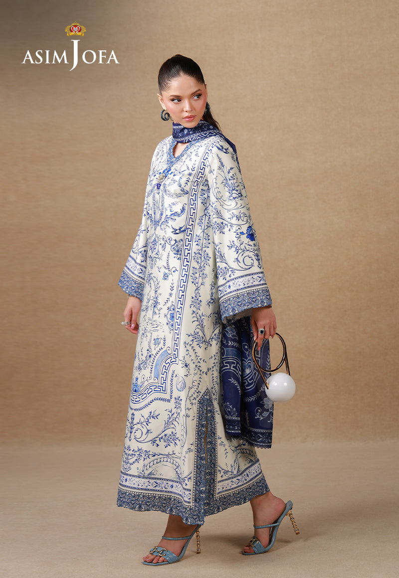 AJULSCD-05 Embroidered Charmeuse Silk Stitched 3 Pcs