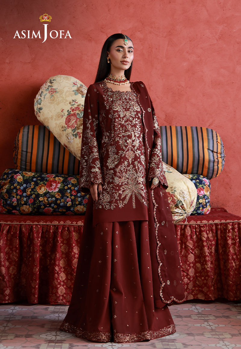 AJULND-11 Embroidered Two Toned Cotton Silk Stitched 3 Pcs