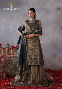 AJULND-19 Embroidered Zari Check Net Stitched 3 Pcs