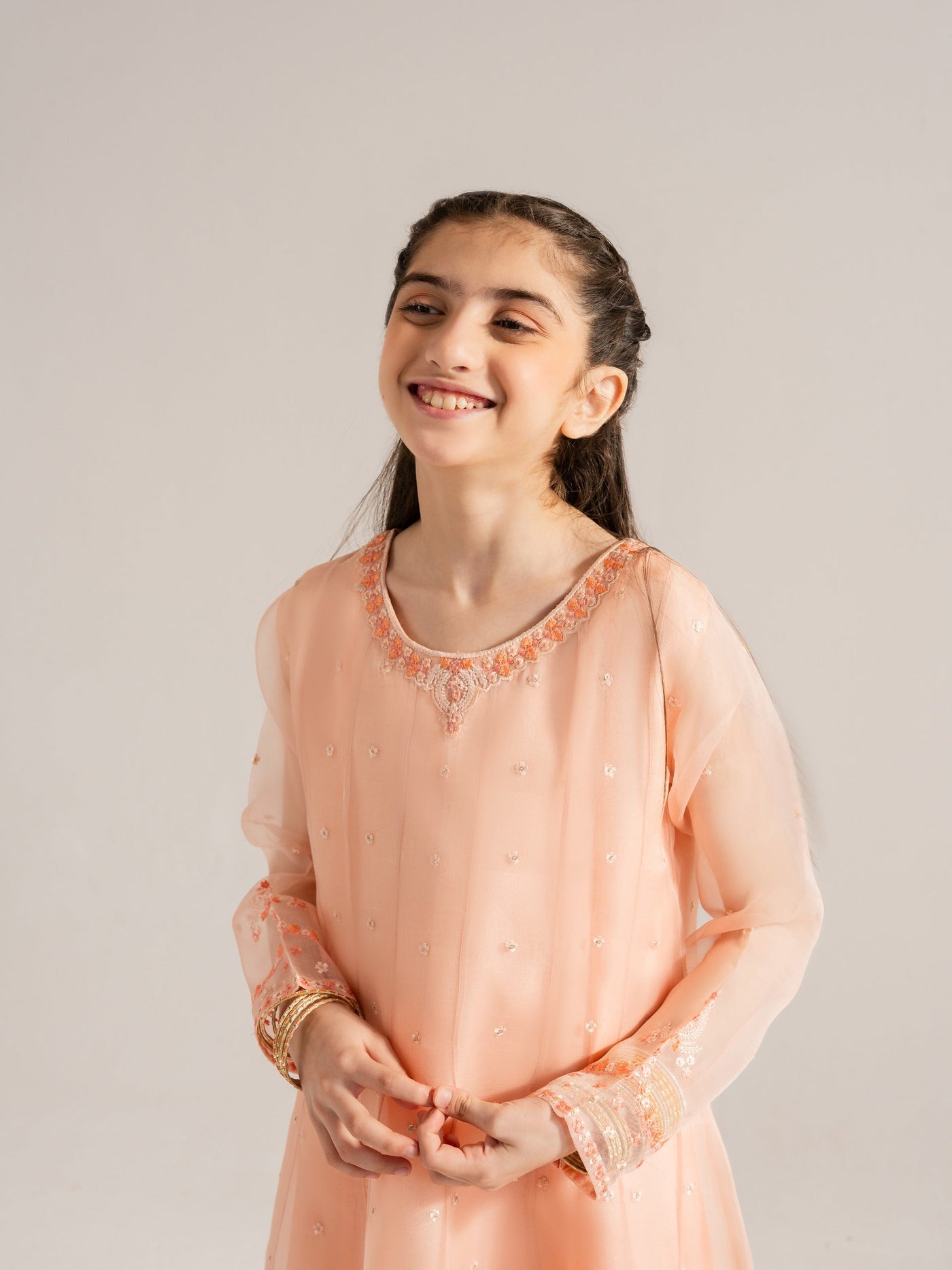 (Kids) 2 Piece - Embroidered Organza Suit KD-006