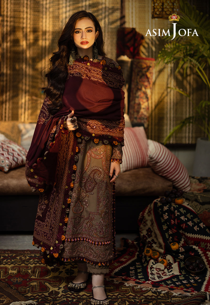 AJKTD-11 EMBROIDERED SLUB RAW SILK 3 PCS