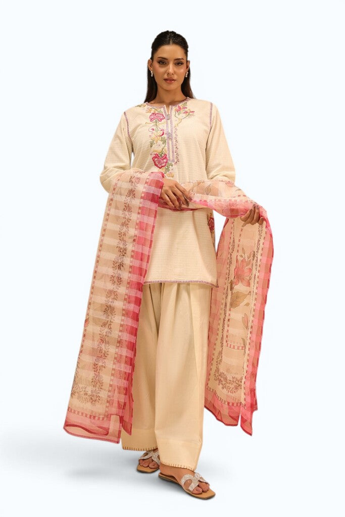 3Pc Dobby Embroidered Suit