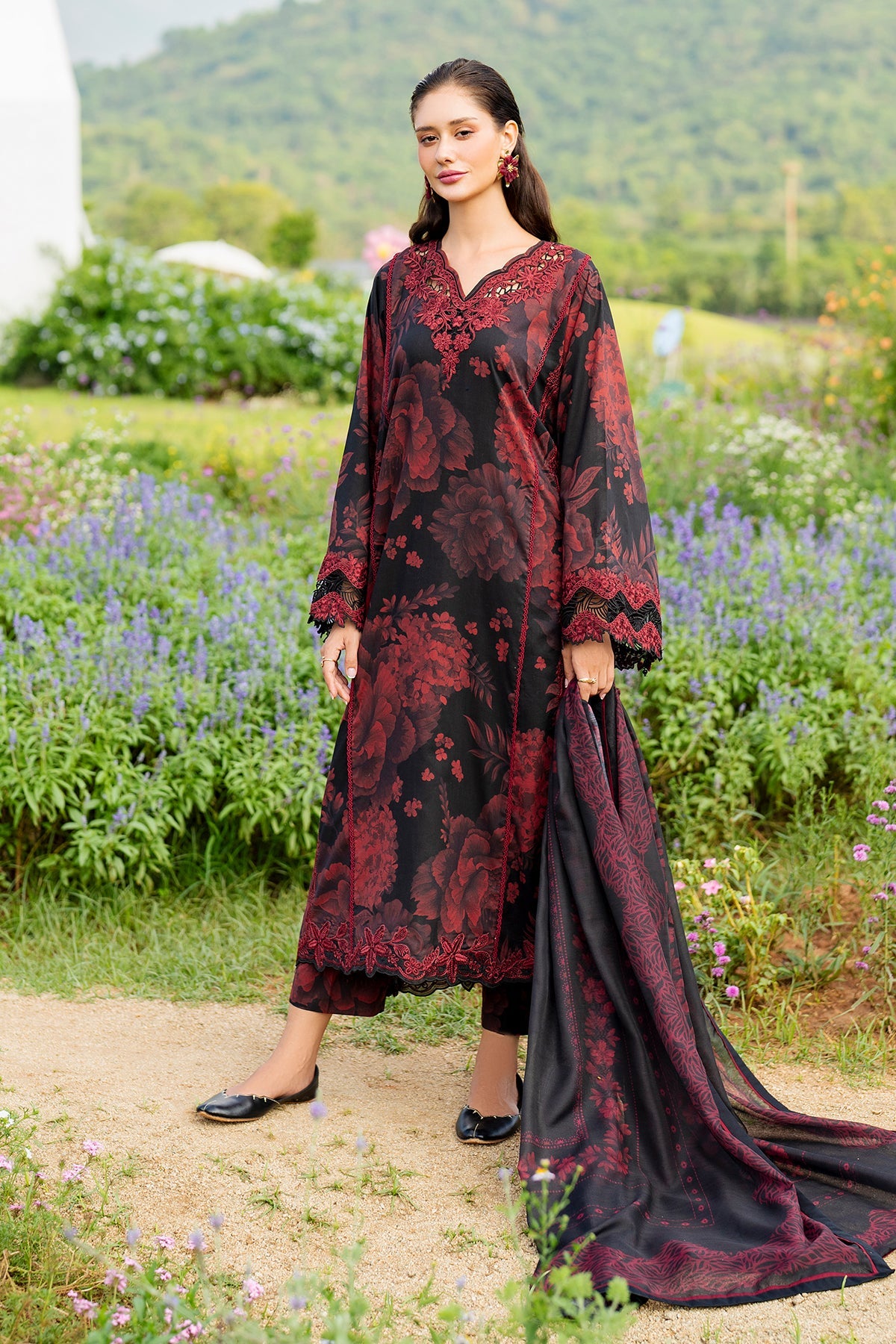 3 Piece Embroidered Velvet Suit