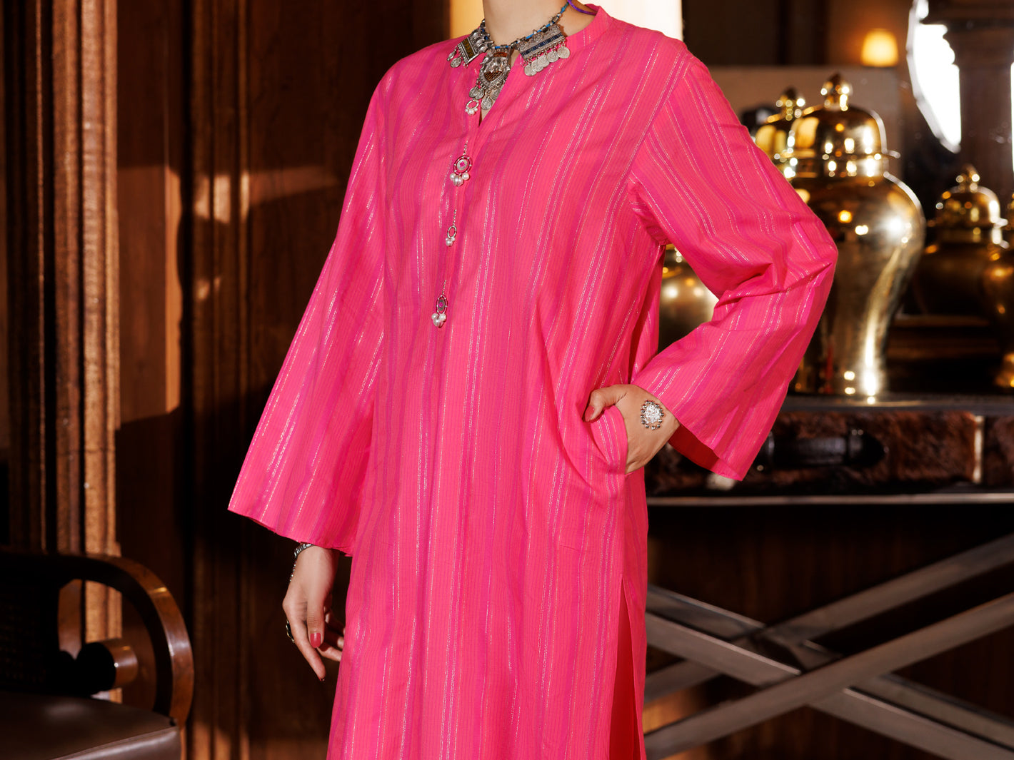 Pink Yarn Dyed 2Pc Stitched - AL-2PS-LKS-979