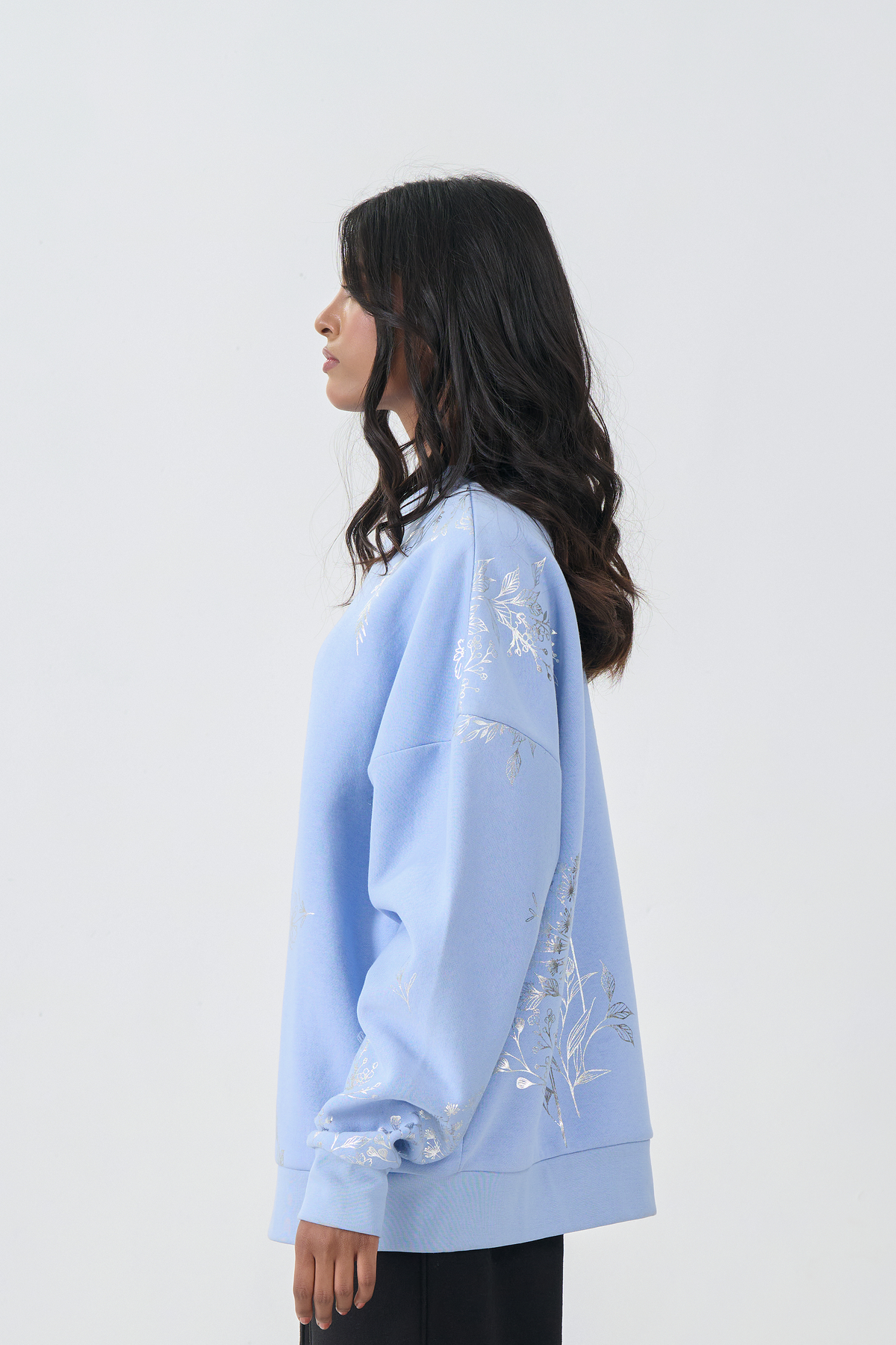 Loose Fit Sweatshirt with Silver Foil Print (Ice Blue)