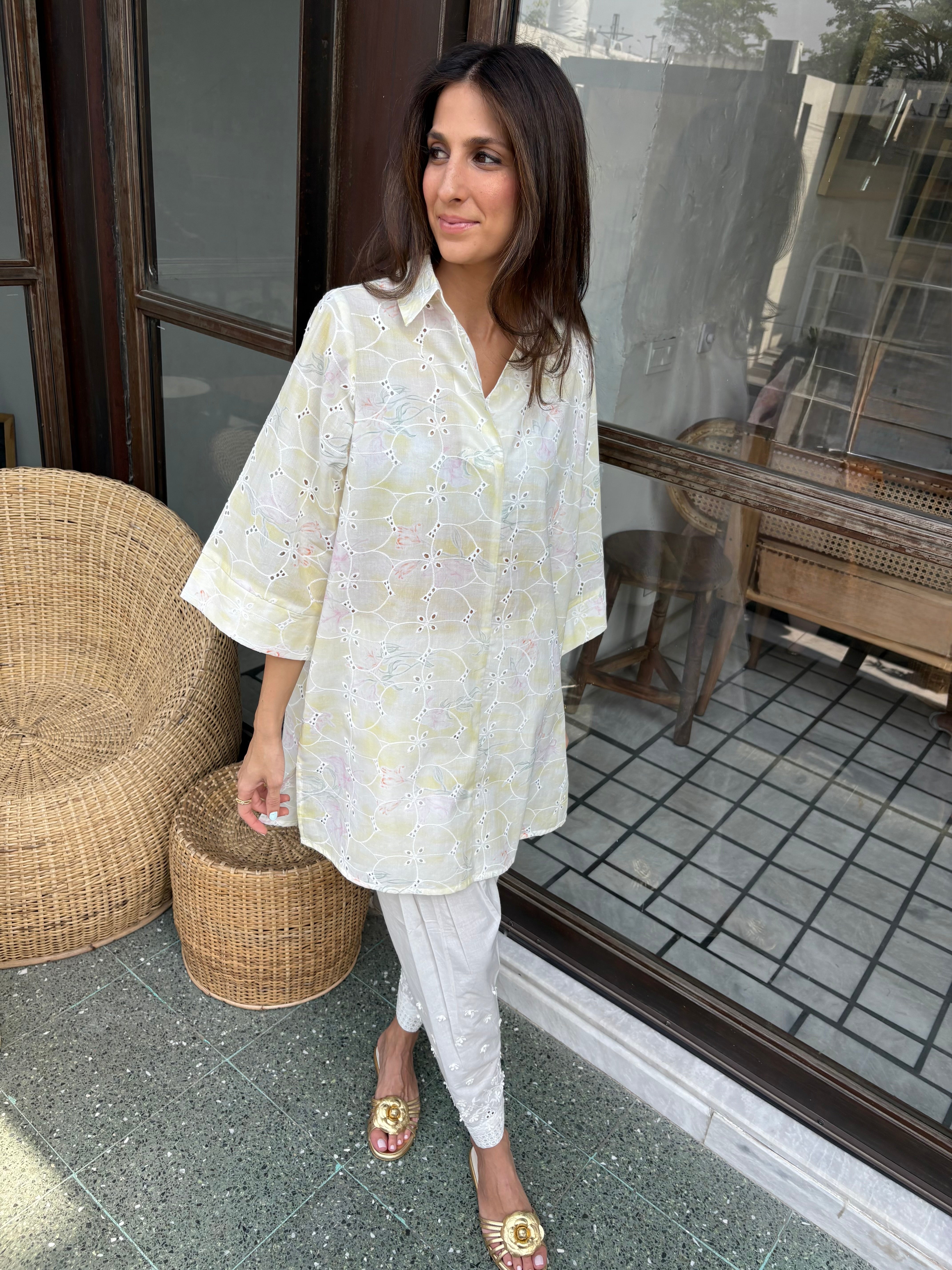 Yellow Lawn Toby Tunic with Tulip Shalwar