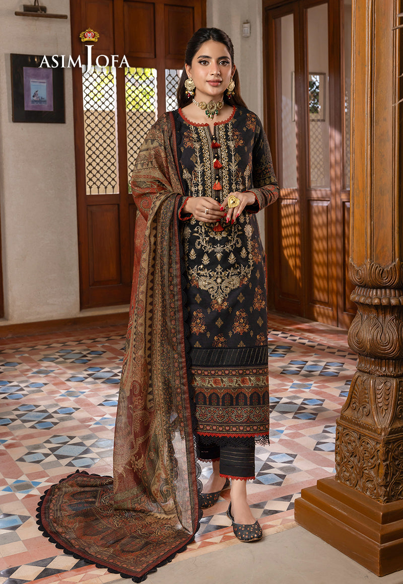 AJULSC-06 Embroidered Charmeuse Silk Unstitched 3 Pcs