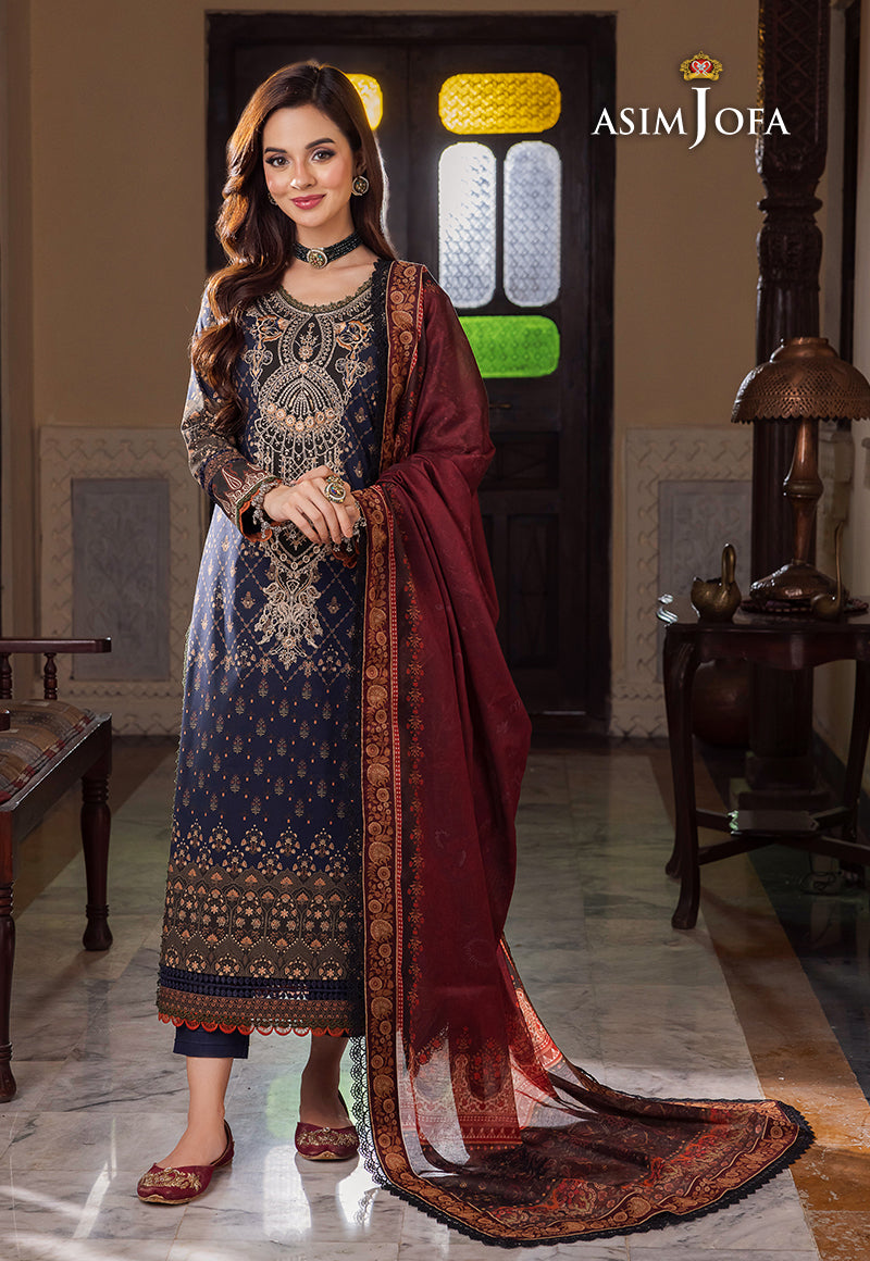 Ajrw-25 Designers Stitched Embroidered Premium Winter Cotton 3 Pcs