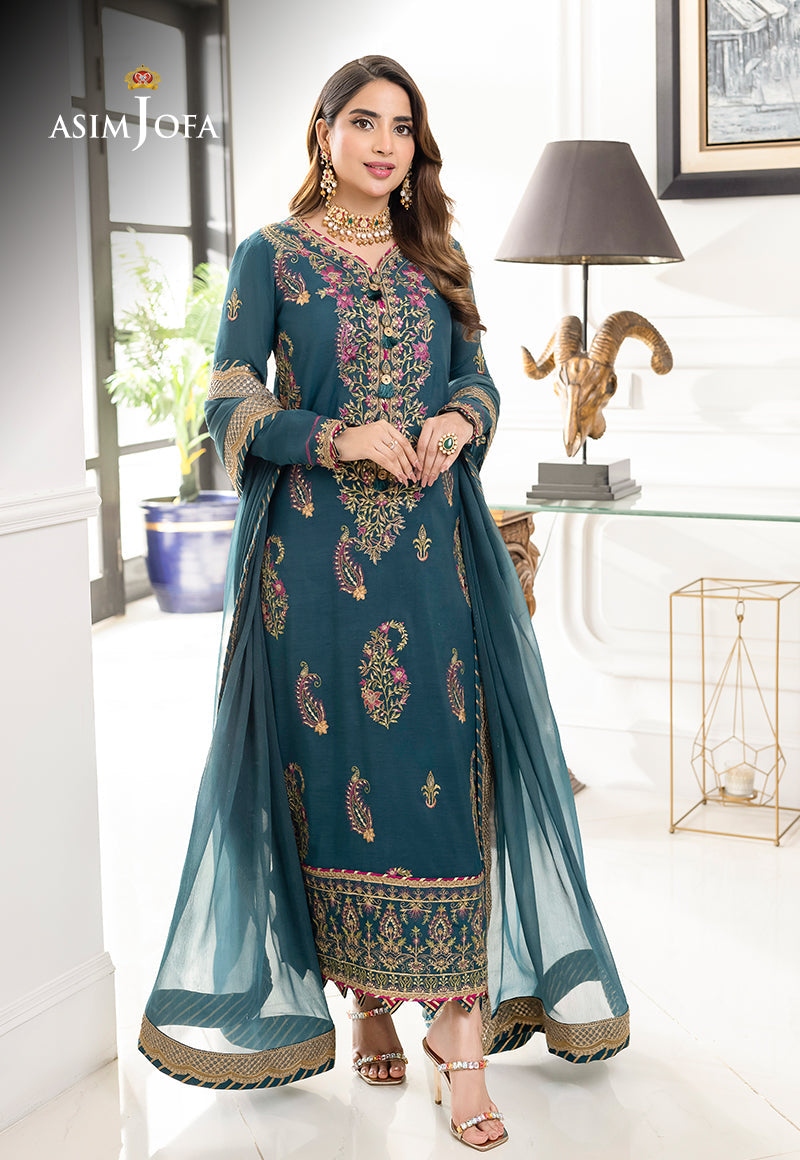 AJJMD-08 EMBROIDERED CHANDERI COTTON 3 PCS