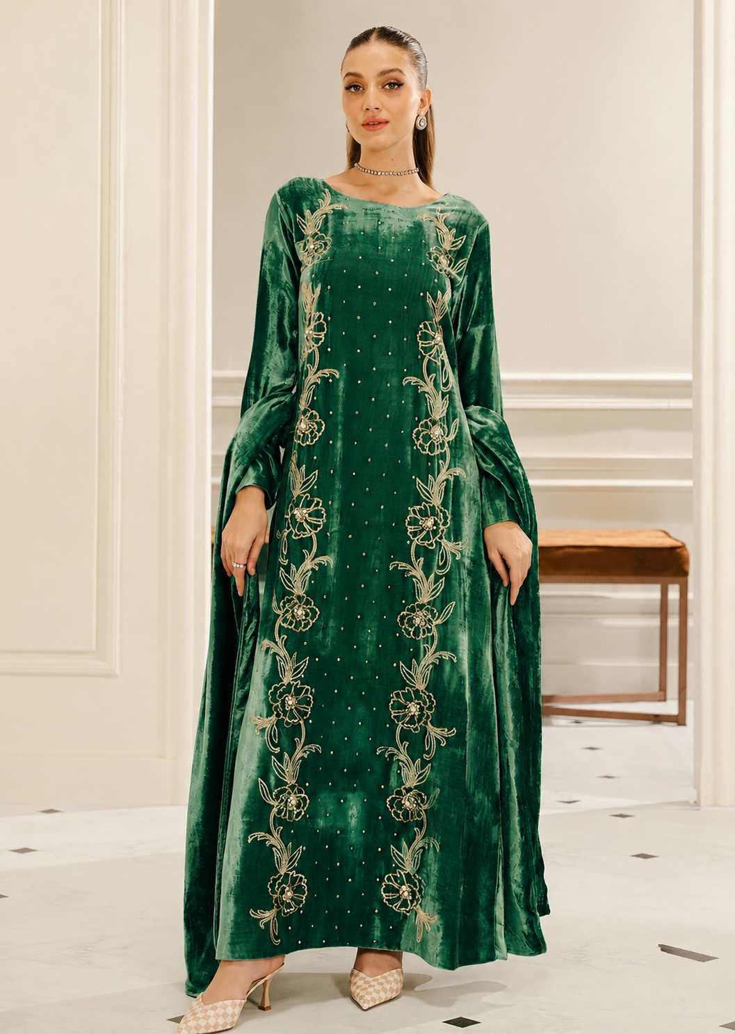 Emerald Green Velvet Kaftan