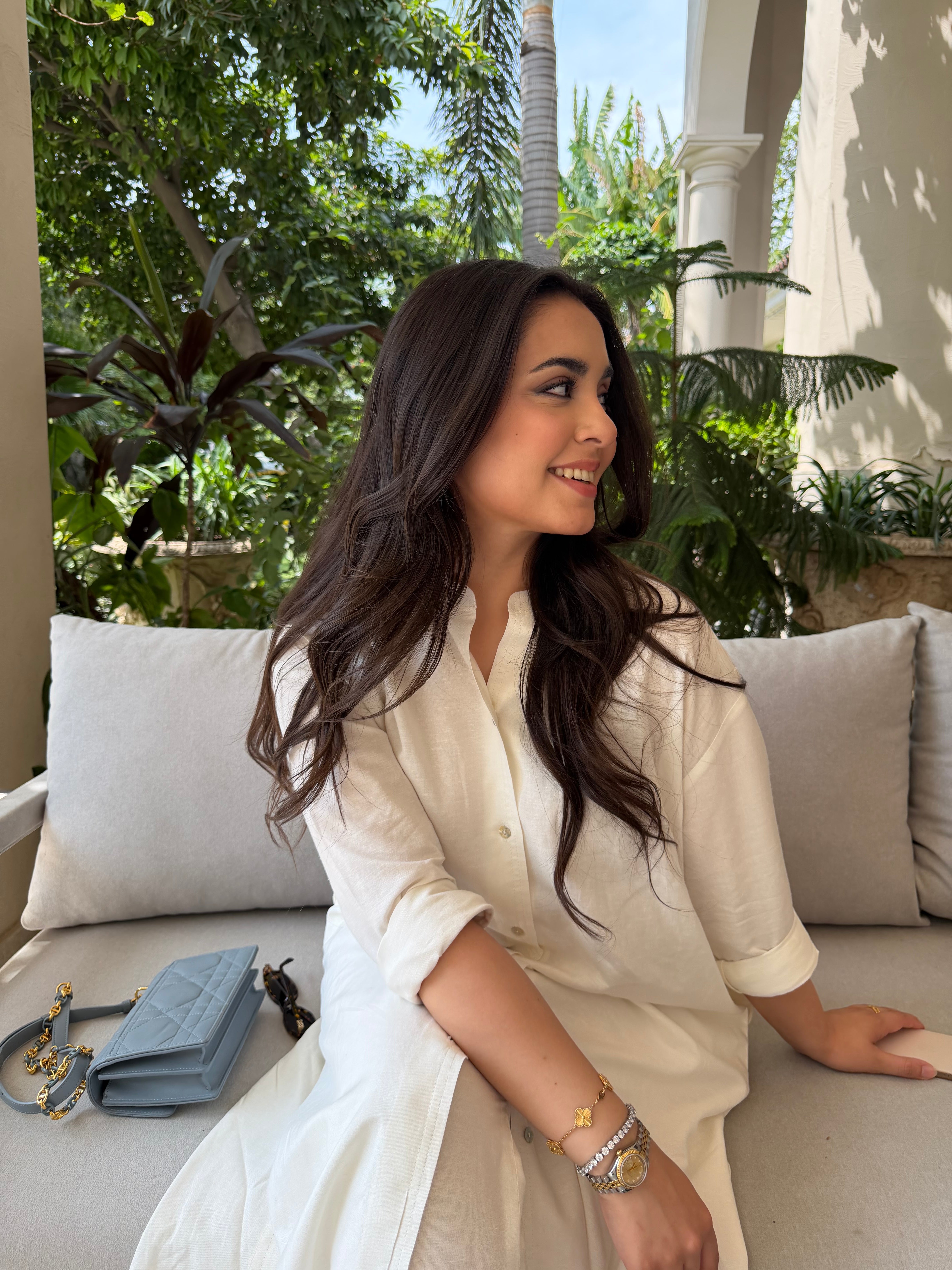 Oversized Linen Shirt Dress in White