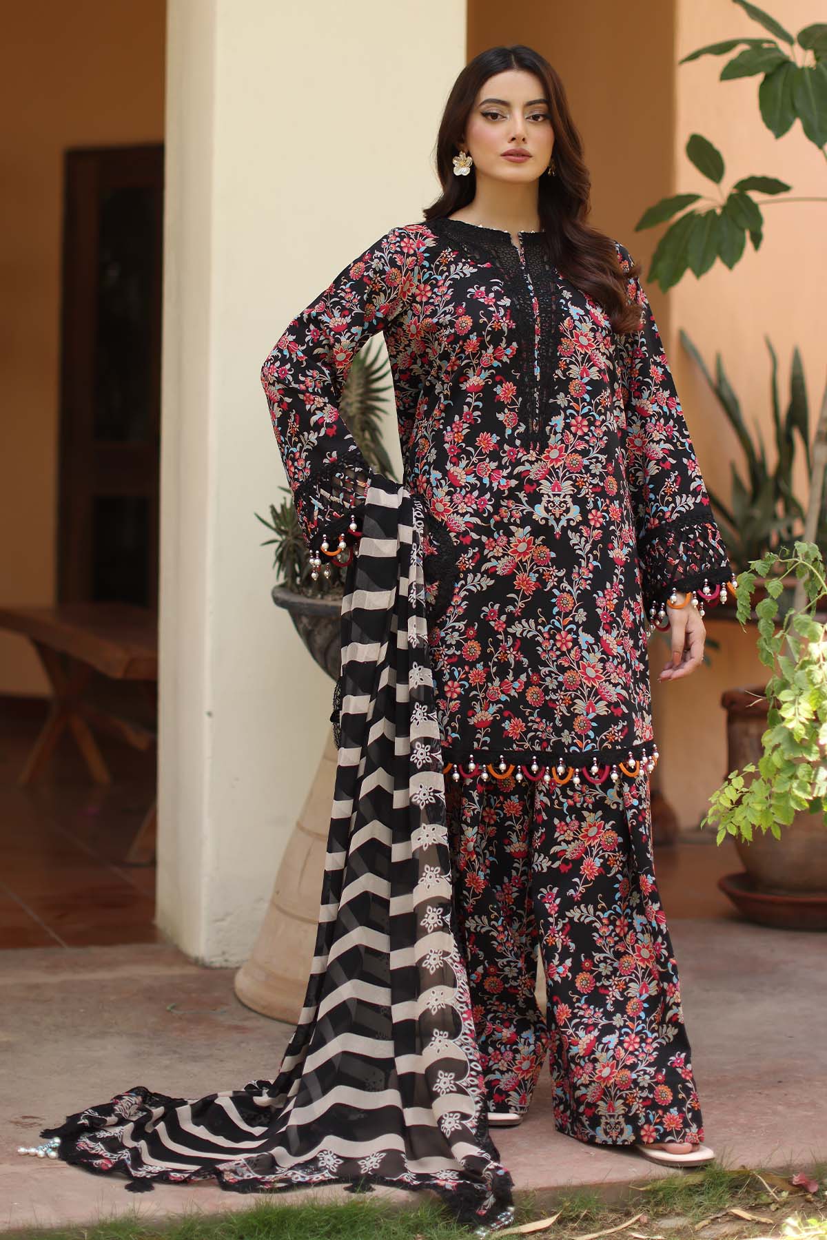 3-PC Unstitched Embroidered  Lawn  SLC27-12