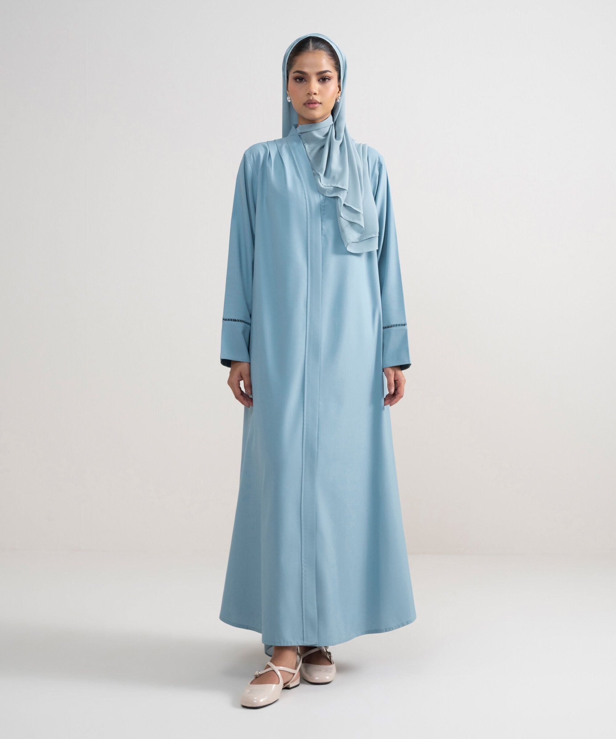 Women's Light Blue Button Through Regular Abbaya Set