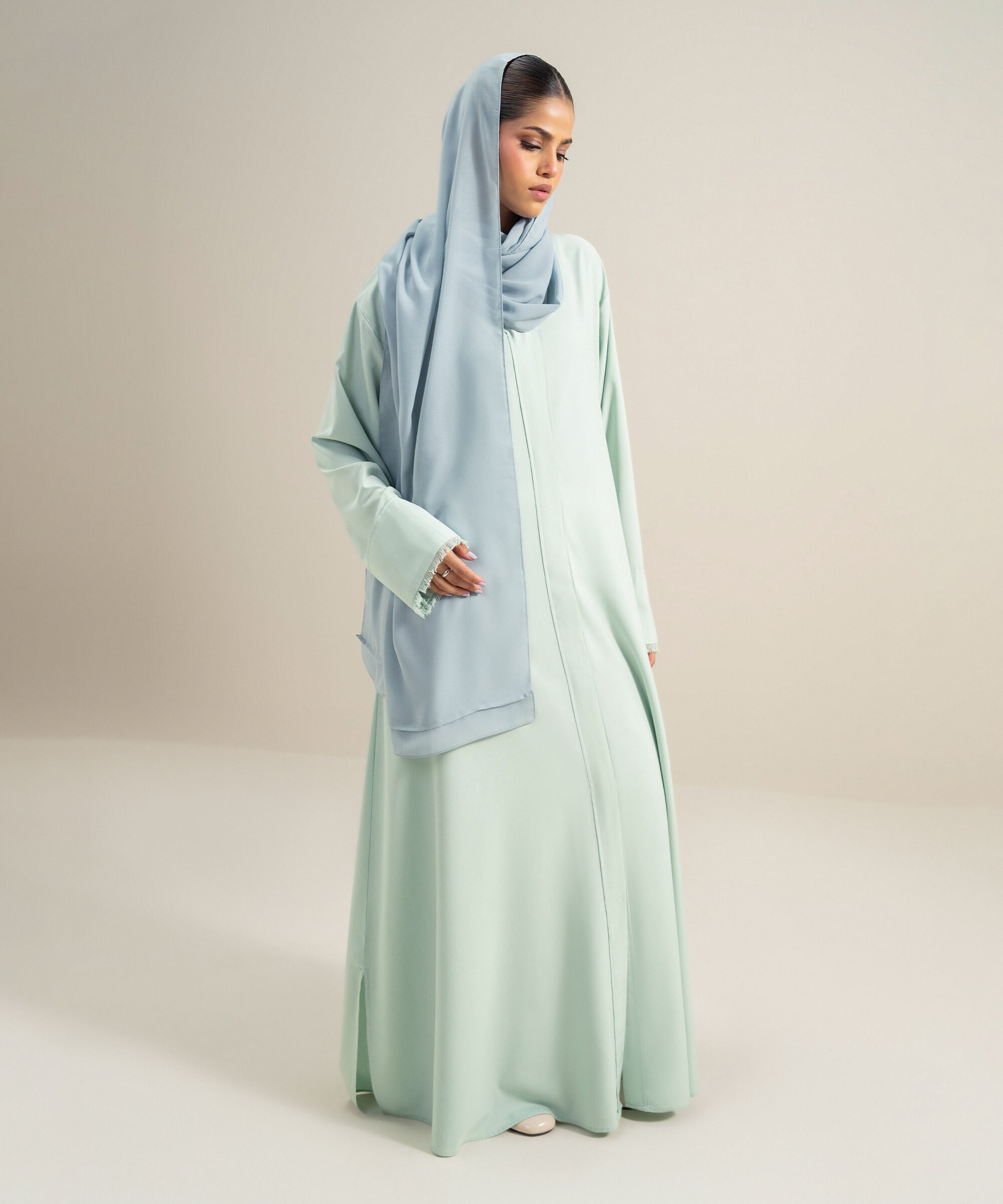 Women's Polyester Blue Front Open Regular Abbaya