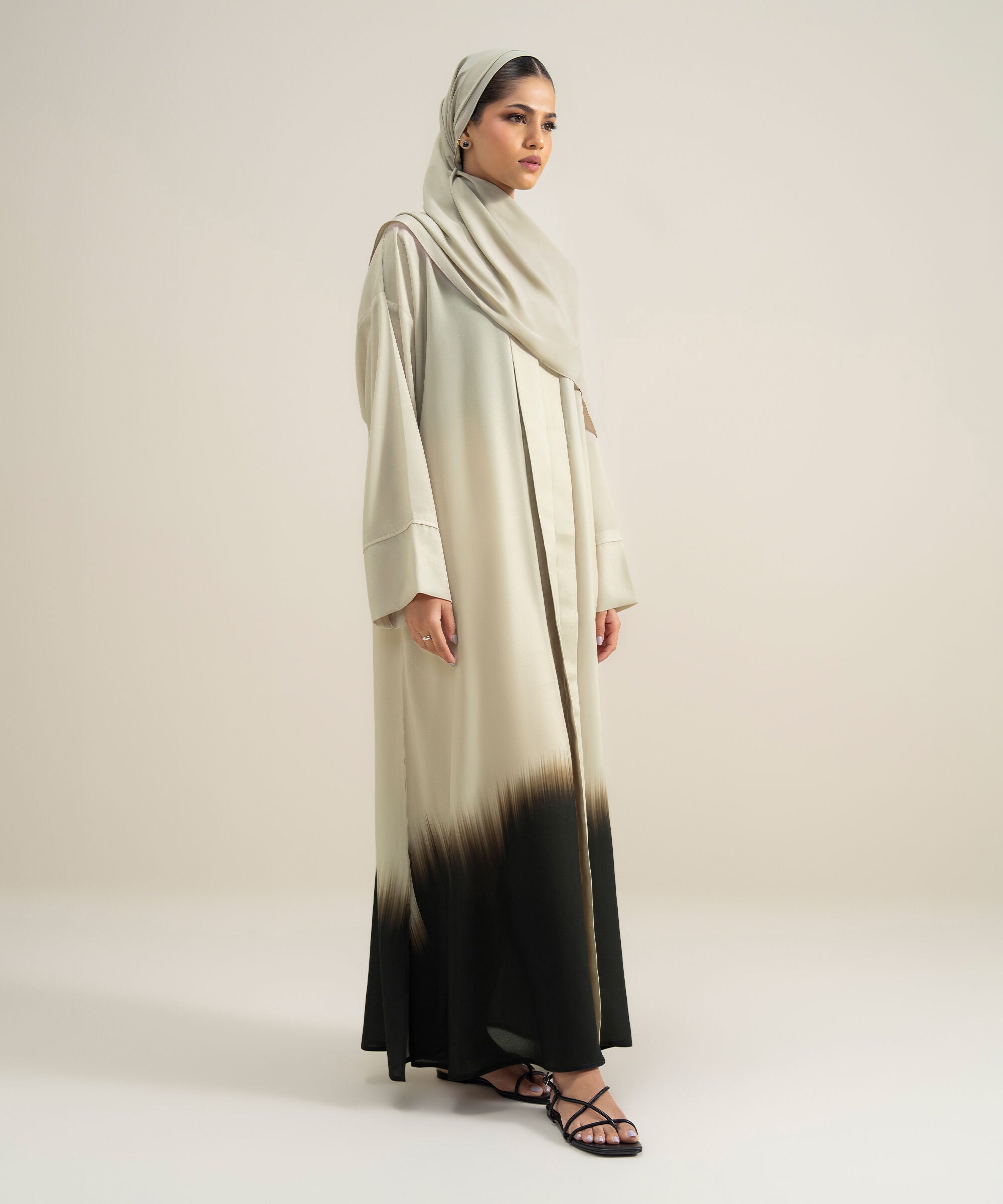 Women's Polyester Off White Printed Abbaya Set